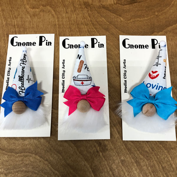 hand crafted gnome pin or brooch for the healthcare hero.