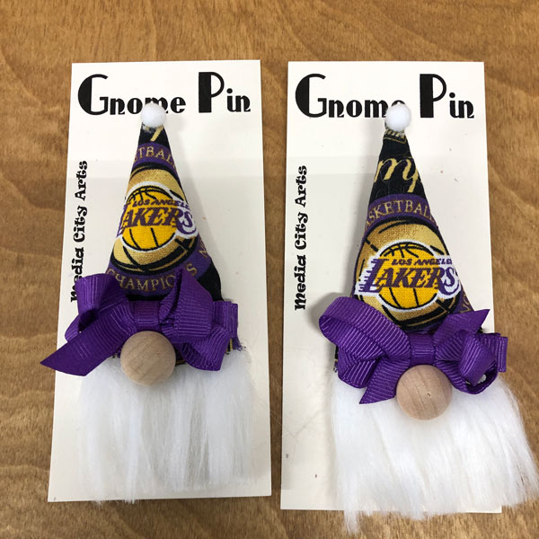 hand crafted gnome pin or brooch for the NBA Lakers fan!