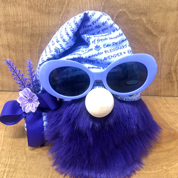 hand crafted gnome, lavender blessings and matching sunglasses