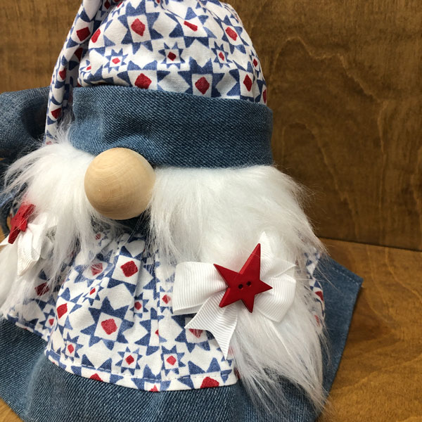 hand crafted USA gal gnome in denim